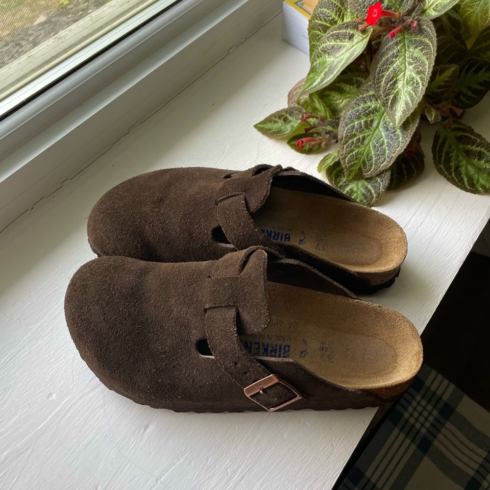 Birkenstock Boston Suede Clogs Dark Brown